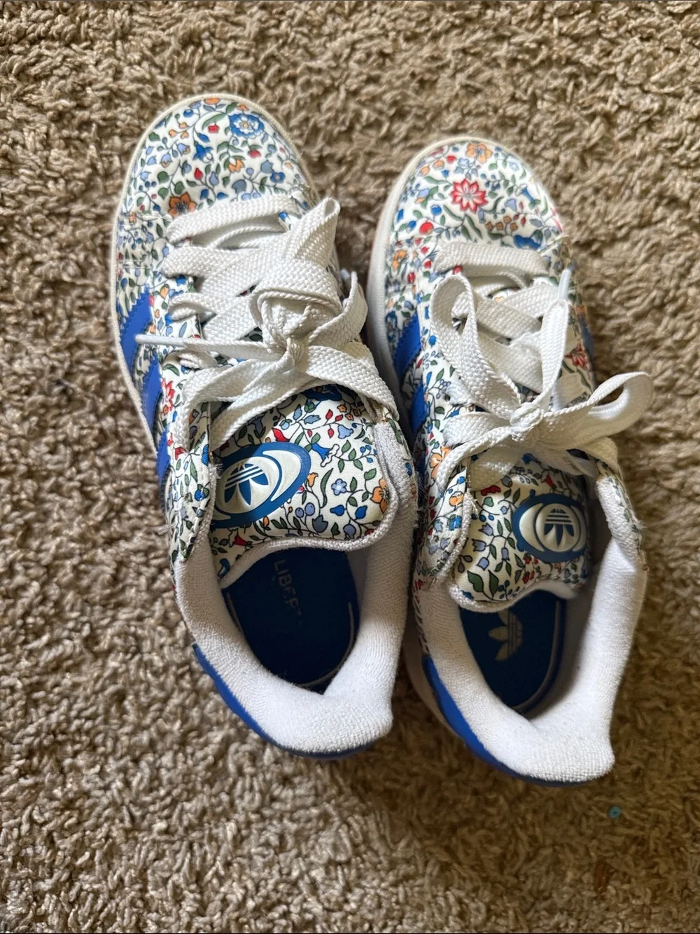 adidas Kids Floral Sneakers in Blue and White with Multicolor Floral Print